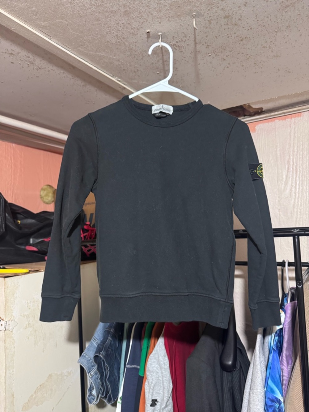 Stone Island Junior Crewneck Sweatshirt Black Size 8 (128cm) Logo Patch Cotton